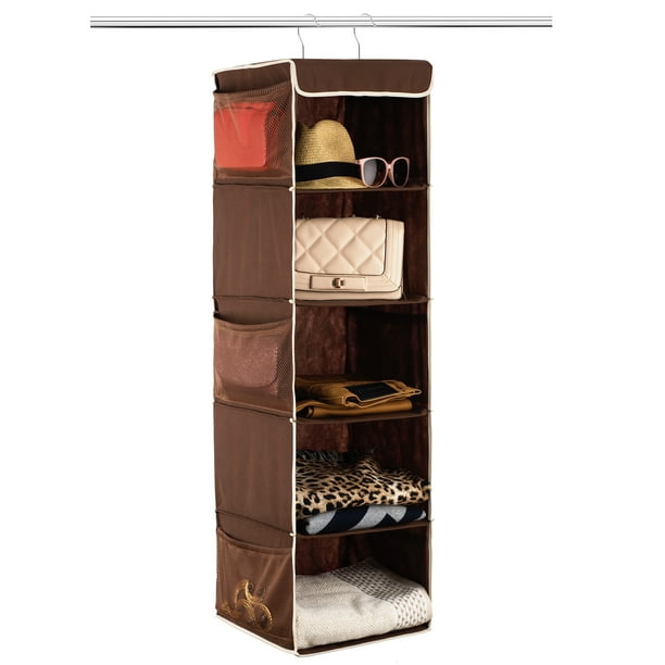 Details about / Hanging Closet Organizer 5 Shelves Space Saver Storage Closet Rack Side Pockets